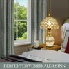 A bedroom scene with a window, curtains, and a bedside table with a lamp. Produktbild-Vorschau