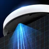 A close-up view of the underside of a white and black robotic vacuum cleaner, with blue light beams emanating from it, projected onto a grid. Náhled obrázku produktu