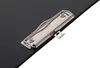 A close-up shot of a black clipboard with a silver clip. Produktbild-Vorschau