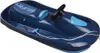 A blue plastic sled with a steering wheel and a tow rope, shown from a diagonal angle on a white background. Produktbild-Vorschau