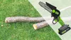 A split image showing cut logs on grass on the left and a cordless chainsaw on the right. Náhľad obrázku produktu