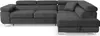 A dark gray sectional sofa with adjustable headrests and chrome legs, shown from a front-side angle against a white background. Produktbild-Vorschau