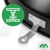 Close-up of a metal bracket attached to a black heater, with a green circular icon showing a drill. Náhled obrázku produktu