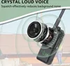 A walkie-talkie with a speaker graphic overlaid, showing sound waves emanating from it, with text highlighting its audio features. Produktbild-Vorschau