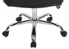 A close-up view of the base of a black office chair with chrome accents and five wheels. Anteprima dell’immagine prodotto