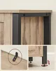A collage of images showing details of a wooden sideboard, including its top, legs, and an anti-tip bracket. Náhled obrázku produktu
