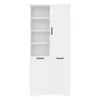 A white wooden cabinet with open shelves on the left and a sliding door on the right, with two drawers at the bottom. Podgląd zdjęcia produktu