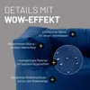 Close-up of a navy blue beanbag chair with text overlays highlighting its features. Anteprima dell’immagine prodotto