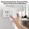 A hand is plugging a white device into a wall socket in an office setting. Produktbild-Vorschau