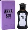 Verschnörkelter Anna Sui Flakon in Schwarz mit lila Inhalt, verziertem Rahmen und Rosenkappe neben lilafarbener Verpackung. Náhled obrázku produktu
