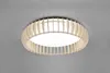 A modern, round ceiling light with a wooden slatted shade is mounted on a light gray ceiling. Náhľad obrázku produktu