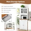A white kitchen cabinet with a wooden countertop and a microwave, featuring text highlighting storage options. Podgląd zdjęcia produktu