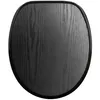 A top-down view of a black wooden toilet seat. Produktbild-Vorschau