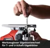 A hand is inserting a jigsaw blade into a jigsaw tool. Produktbild-Vorschau