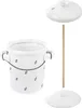 A white ceramic fermentation pot with blue floral accents, a wooden stick, and two white lids against a white background. Voir les images du produit