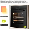 A modern built-in oven with informational graphics and text. Voir les images du produit