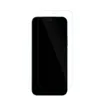 A clear screen protector is shown placed over a smartphone screen. Produktbild-Vorschau