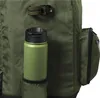 A close-up view of a green backpack with a water bottle in a side pocket. Náhled obrázku produktu