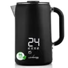 A black electric kettle with a digital display and temperature settings shown against a white background. Produktbild-Vorschau