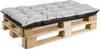 A gray tufted cushion placed on a wooden pallet. Náhľad obrázku produktu