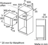 This is a technical drawing showing the dimensions and installation specifications for a built-in microwave. Náhľad obrázku produktu