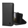 A black leather phone case is shown open, with a smartphone inside. Anteprima dell’immagine prodotto