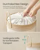 A split image showing a laundry basket with a drawstring closure and a close-up of its handles with a size indicator. Náhled obrázku produktu