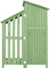 A green wooden garden shed with a sloped roof. Podgląd zdjęcia produktu