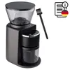 A coffee grinder and a cleaning brush are shown against a white background. An informational icon with a German flag is in the upper right corner. Produktbild-Vorschau