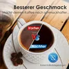 A split image showing a cup of coffee, with one side labeled 'Vorher' (Before) and the other 'Nachher' (After), suggesting an improvement in taste. Coffee beans are visible on the saucer. Náhled obrázku produktu