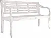 A white wooden bench with carved details on a white background. Produktbild-Vorschau