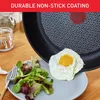 A close-up shot of a frying pan with a fried egg and salad on a plate, with jars of spices in the background. Produktbild-Vorschau
