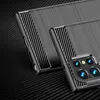Close-up view of two smartphone cases with a carbon fiber texture and metallic accents, placed on a black carbon fiber textured surface. Produktbild-Vorschau