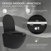 A black matte toilet with feature callouts. Produktbild-Vorschau