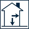 An illustration of a house with arrows indicating airflow or movement within the house. Produktbild-Vorschau
