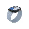 A black Apple Watch with a light blue braided solo loop band, shown at a diagonal angle against a white background. Anteprima dell’immagine prodotto