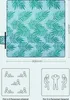 A picnic blanket with a palm leaf pattern, shown with diagrams illustrating its capacity for people sitting and lying down. Produktbild-Vorschau
