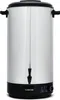 A stainless steel electric kettle with a black lid and base, featuring a tap and a digital display. Produktbild-Vorschau