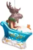A glass Christmas ornament of a moose in a bathtub with a rubber duck. Voir les images du produit