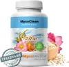 A white bottle of MycoClean supplement with floral and grain imagery, and a "100% VEGAN" badge. Produktbild-Vorschau