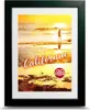 A framed poster of a beach scene at sunset with the word "California" written on it. Produktbild-Vorschau