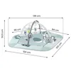 A baby play mat with an arch and hanging toys, showing dimensions. Voir les images du produit