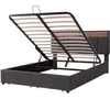 A bed frame with its storage compartment open, revealing the slatted base and LED lighting. Podgląd zdjęcia produktu