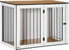 A white and wood dog crate with black bars and doors. Podgląd zdjęcia produktu