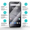 A smartphone screen protector is shown with various features highlighted by callouts and text. Produktbild-Vorschau