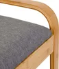 Close-up of a wooden bench with a gray fabric seat. Produktbild-Vorschau