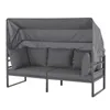 A gray outdoor sofa with a canopy and cushions, presented on a white background. Produktbild-Vorschau