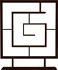 A dark brown, geometric bookshelf against a white background. Produktbild-Vorschau