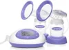 A white and purple electric breast pump with two collection bottles and a control unit. Produktbild-Vorschau