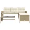 Gartensofa in L-Form mit Tisch und Kissen Beige Poly Rattan Produktbild-Vorschau 4